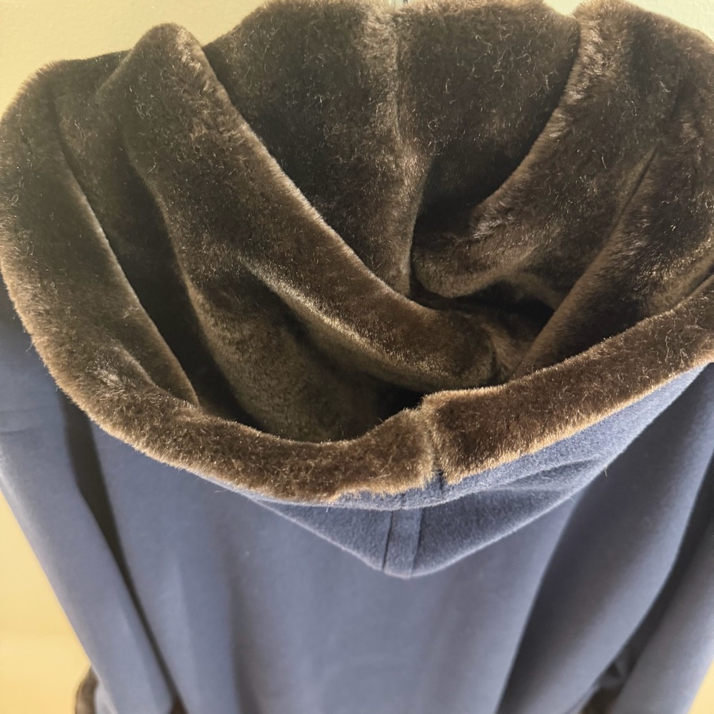 Ashley Scott navy hooded duffle coat faux fur trim wool blend made in usa - Picture 5 of 13